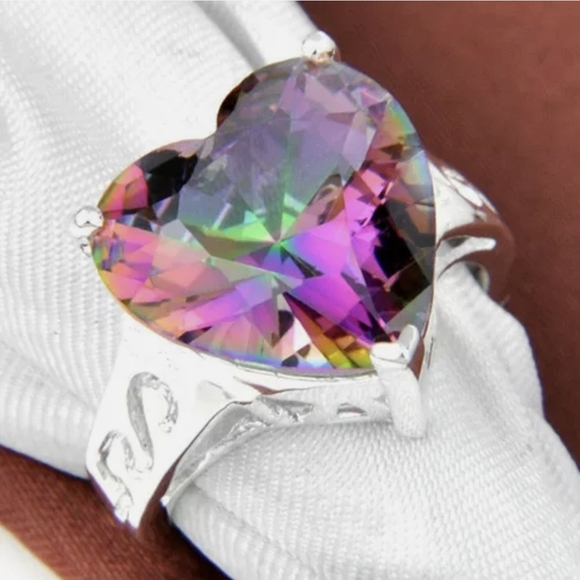 New Huge Heart Shaped Mystic Topaz 925 Silver Ring. - Picture 3 of 15